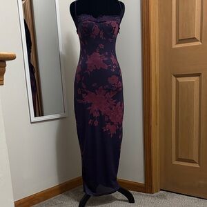 Elegant Floral Lace Dress in Purple and Pink